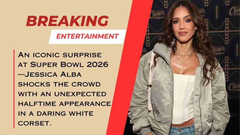 Jessica Alba makes a surprise Halftime show cameo in a plunging white corset at Super Bowl 2026 Jessica Alba